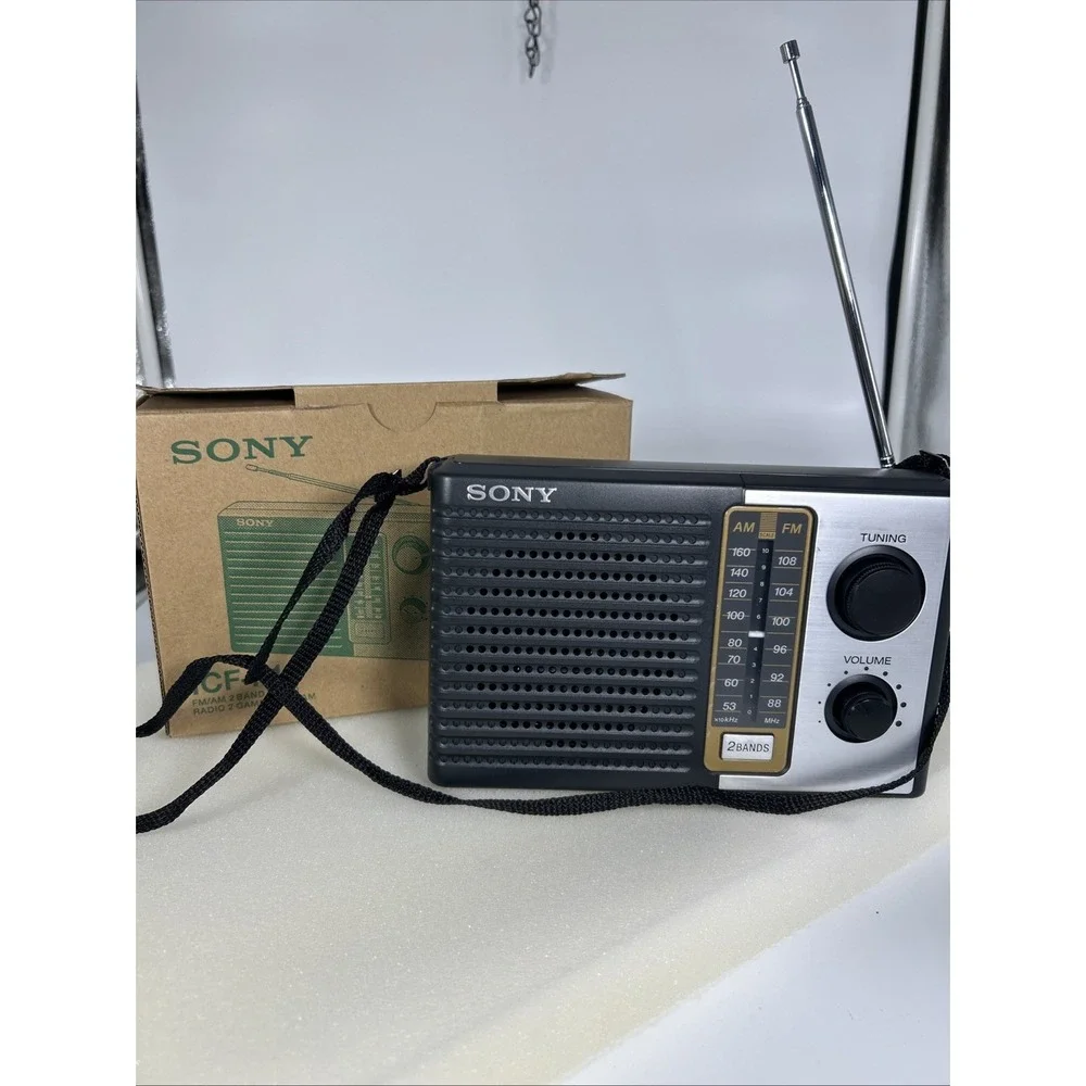 Sony ICF-F10 Portable AM FM 2 Band Transistor Radio Black Silver Analog Tuning